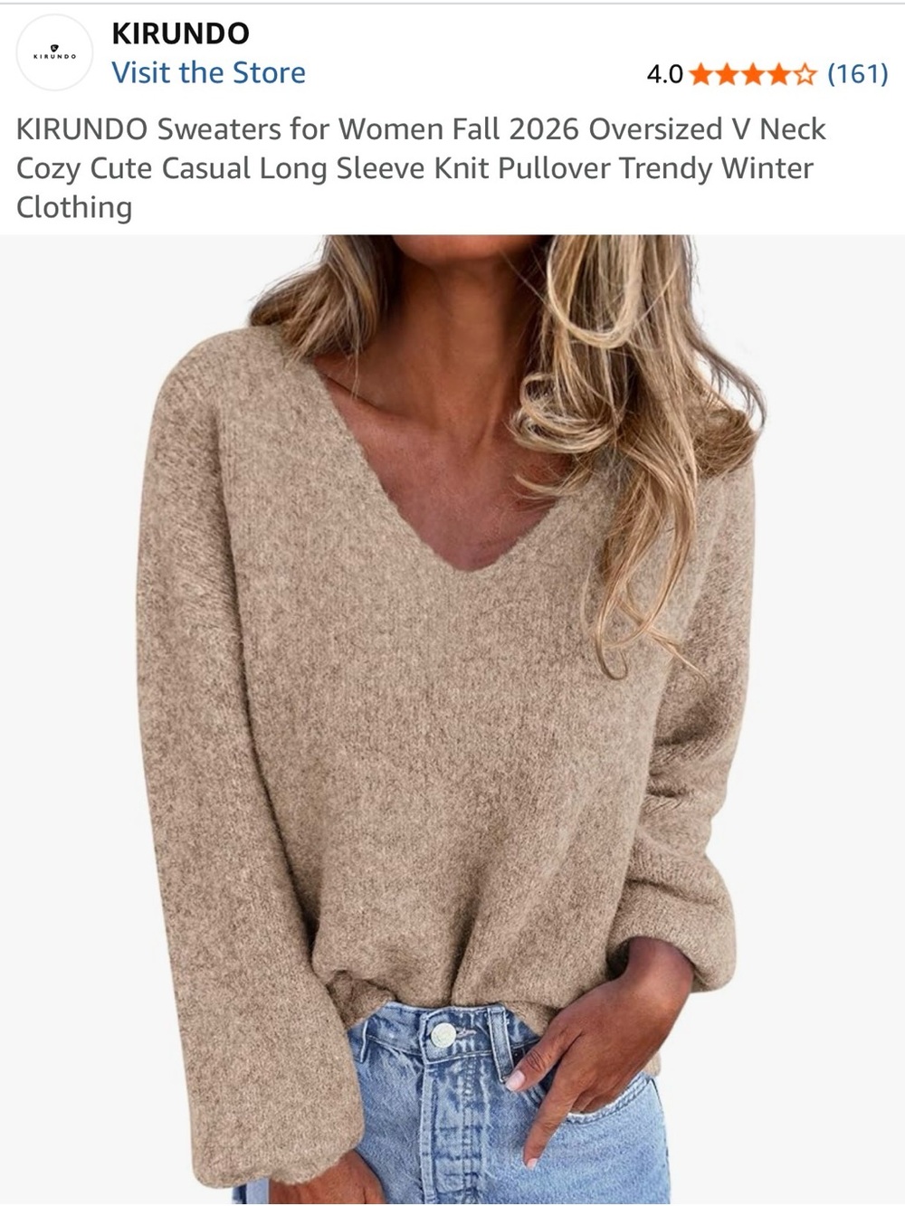 KIRUNDO Taupe V-Neck Oversized Sweater